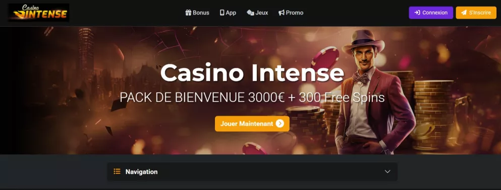 Intense Casino Bonus Banner mit 750 Prozent Willkommensbonus
